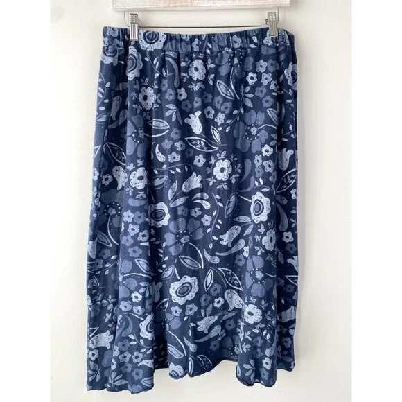 Fresh Produce Womens Floral Midi Skirt 1X Blue Cotton Coastal Grandma Pull On - Picture 4 of 7